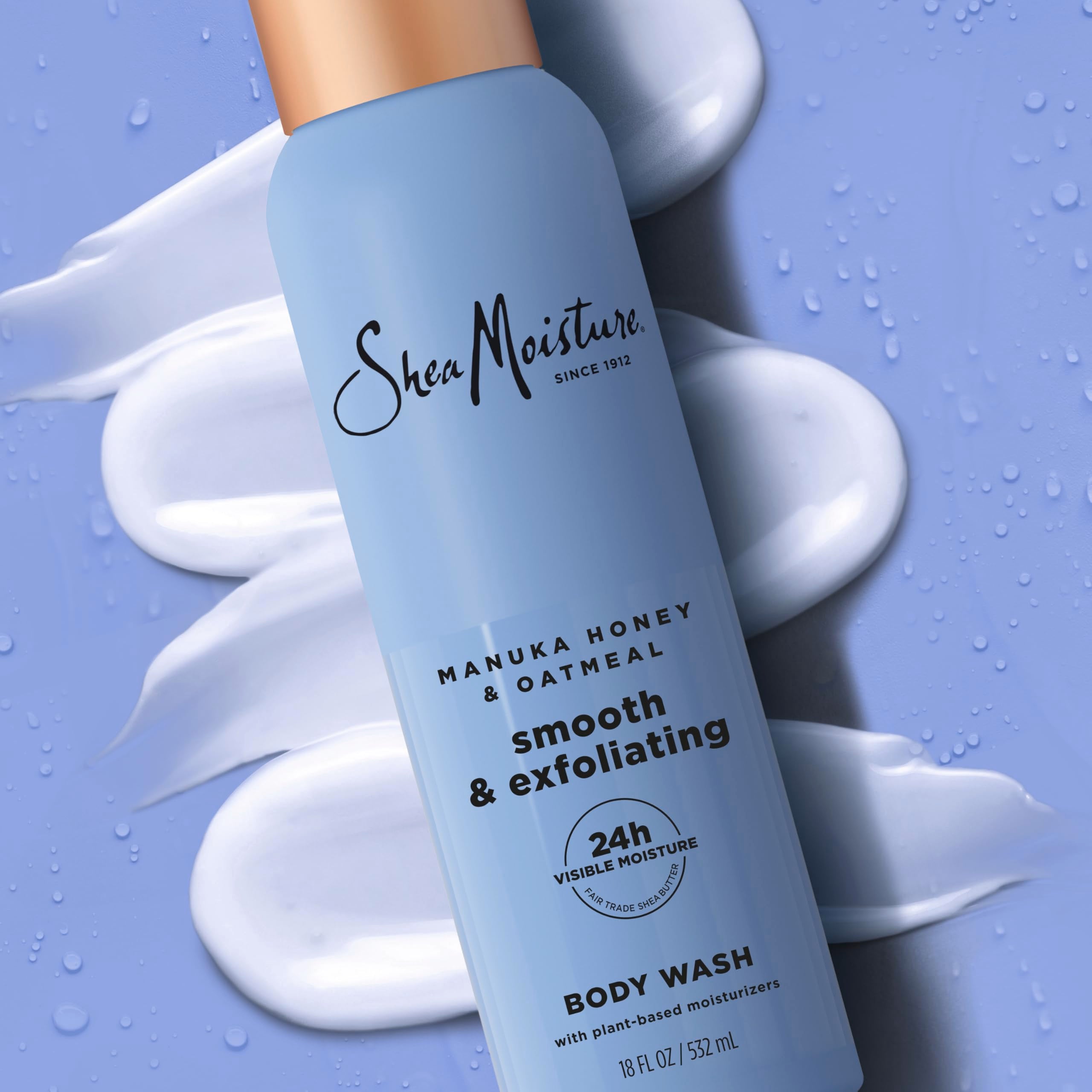 SheaMoisture Manuka Honey Oatmeal Body Wash Smooth & Exfoliating Smooth and Exfoliating body wash for 24H Visible Moisture for Healthy, Glowing Skin 18 oz